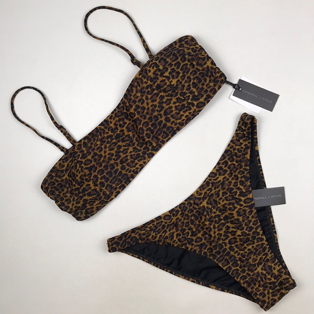KENDALL & KYLIE Leopard High Waist Bandeau Bikini NWT - Picture 3 of 16